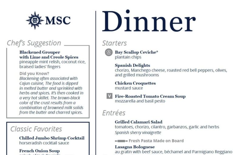 msc cruise menu