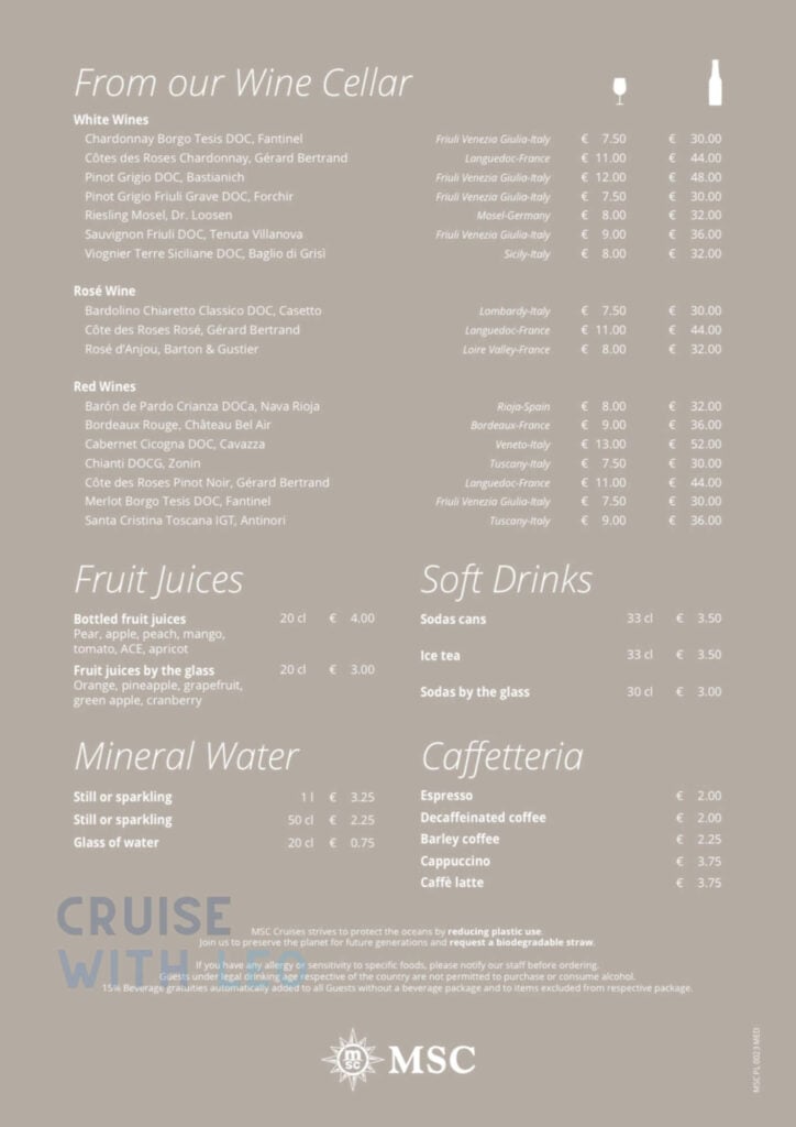 MSC Drink Packages Full List and Prices 2024! Cruise with Leo