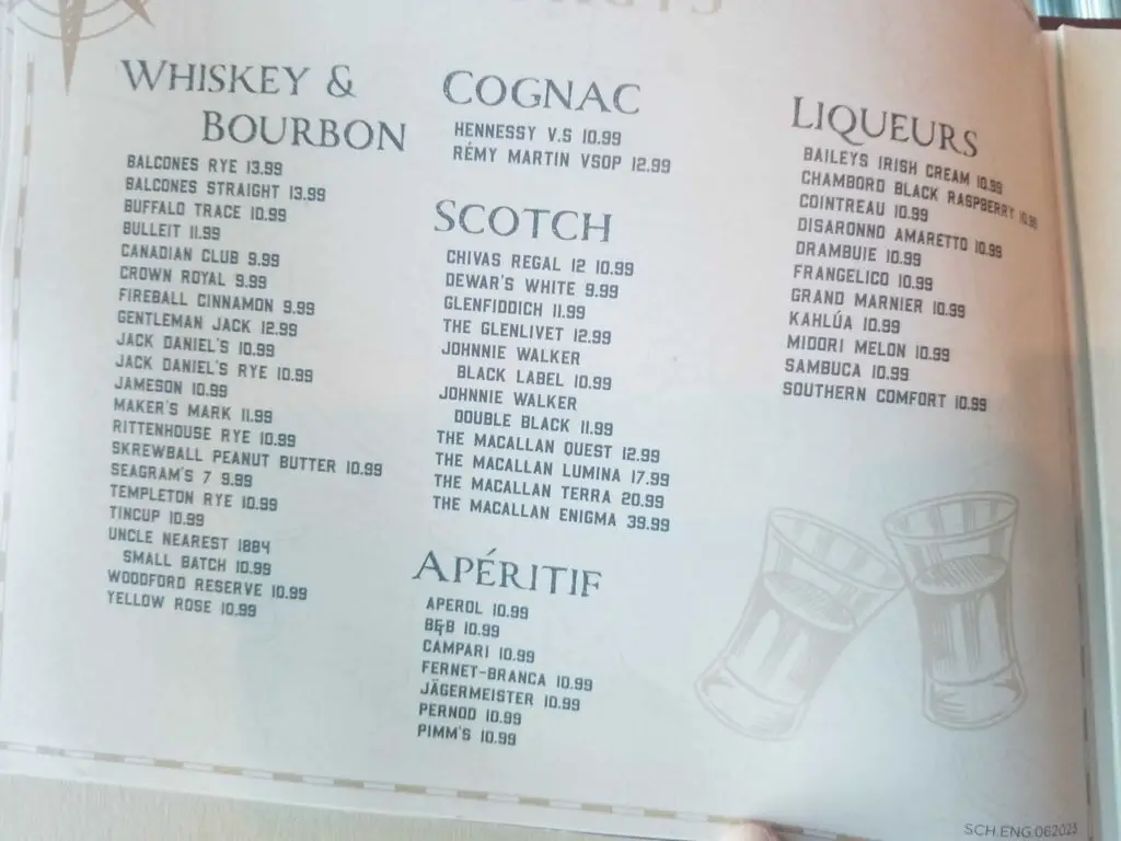 Schooner Bar drink menu 6