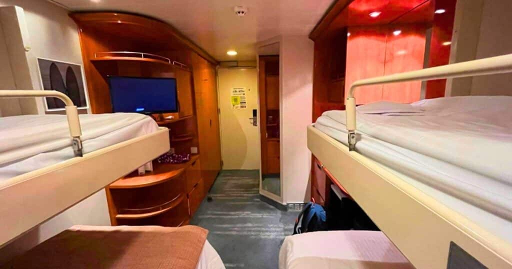 inside cabin with 4 beds