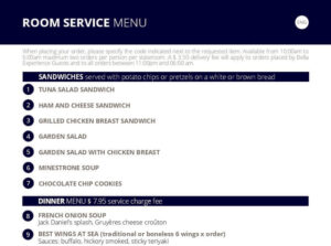 msc room service menu