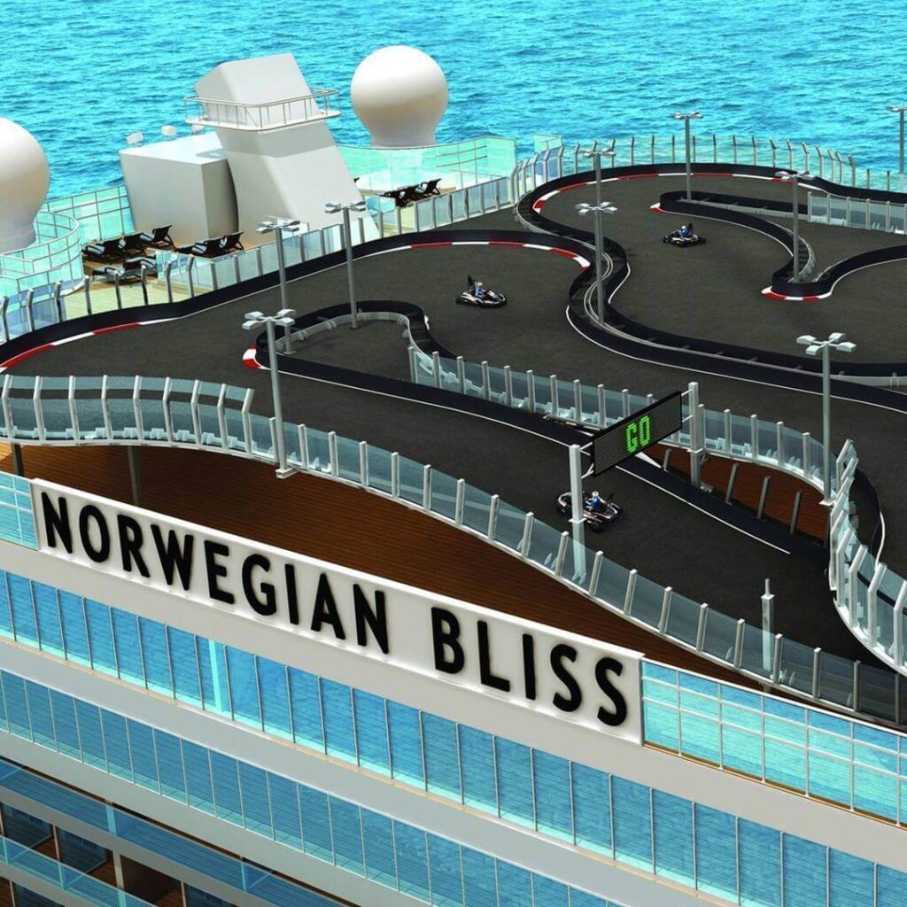 The go-kart track on Norwegian Bliss