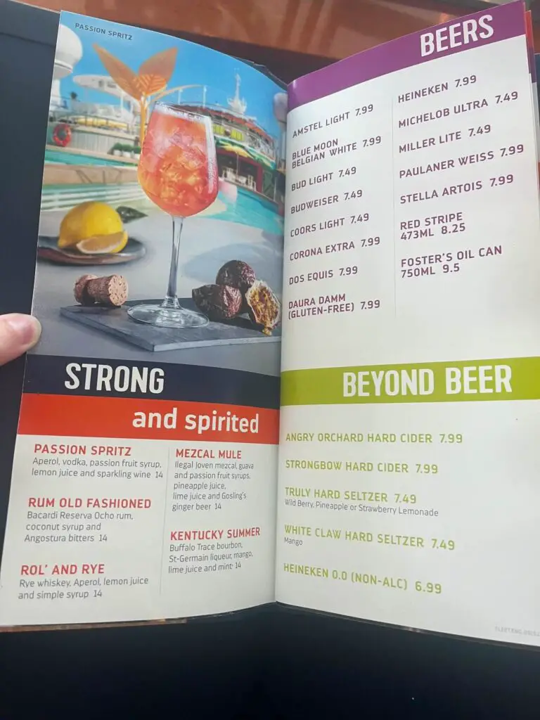 Royal Caribbean fleetwide drink menu 2