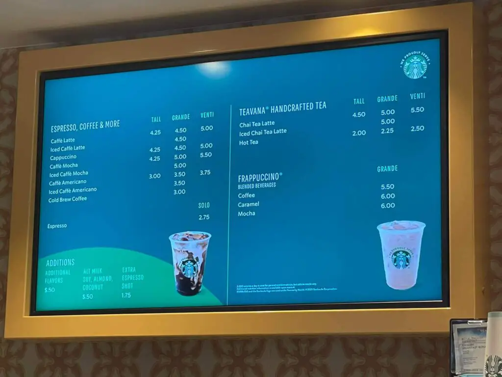 Starbucks on Royal Caribbean Drink Menu and Prices