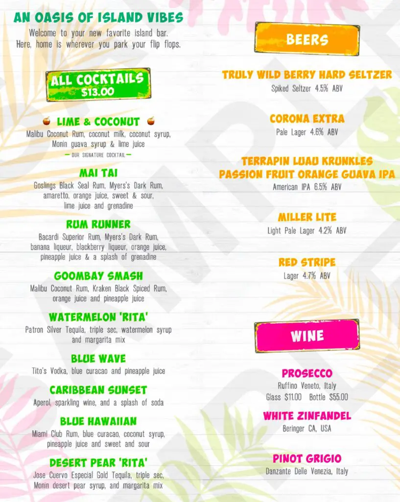 Lime and Coconut drink Menu