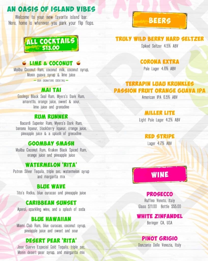 Lime and Coconut drink Menu