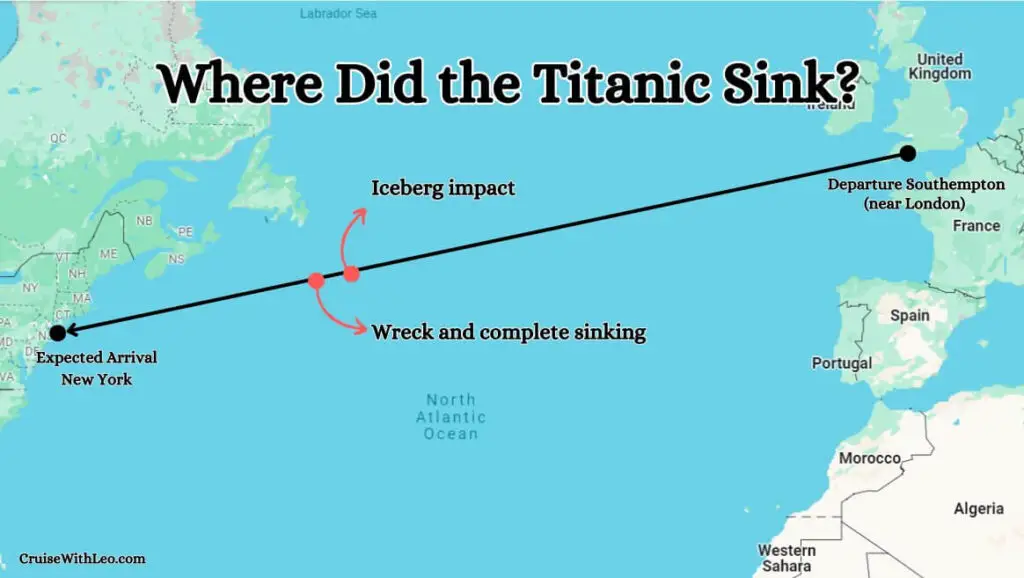 map of the titanic sinking