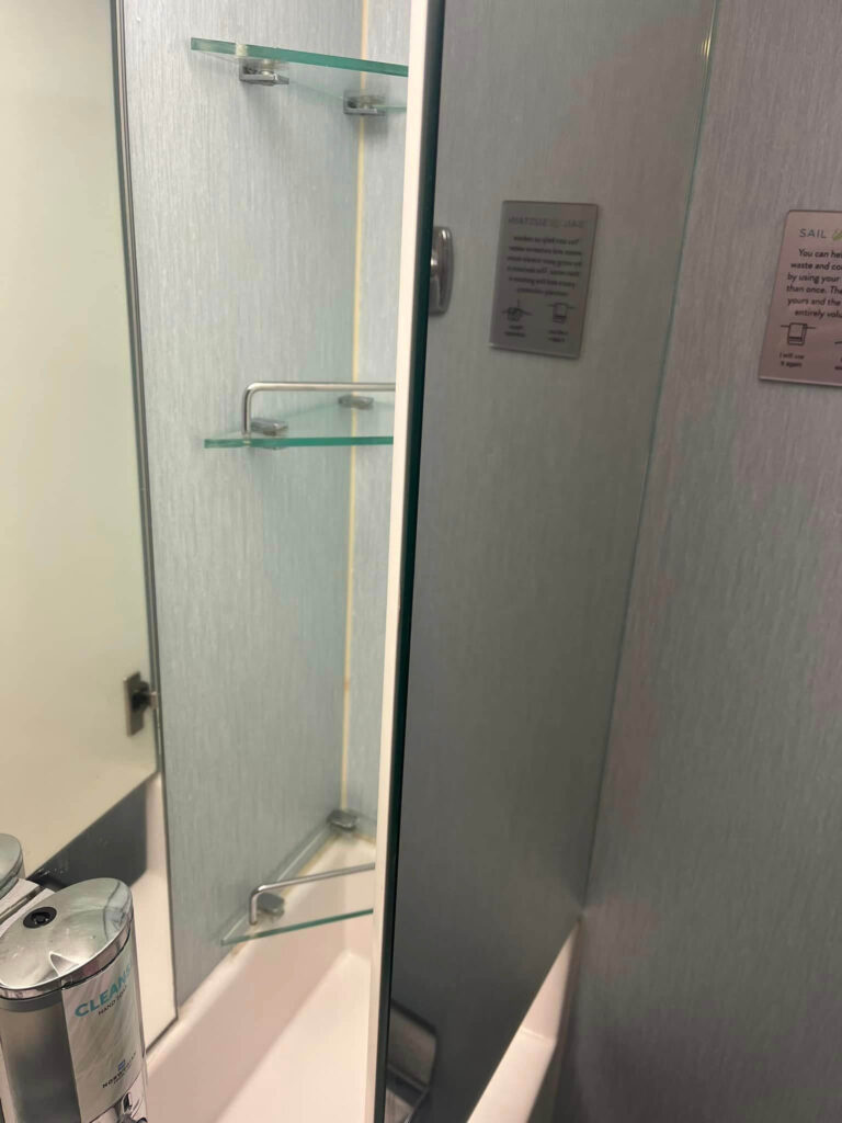 Storage behind the mirror on Norwegian Cruise Line