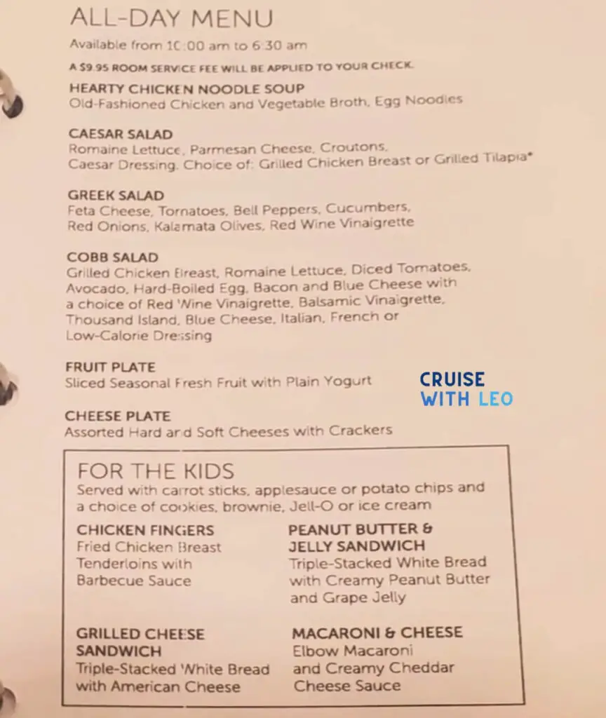 All-day room service menu on NCL
