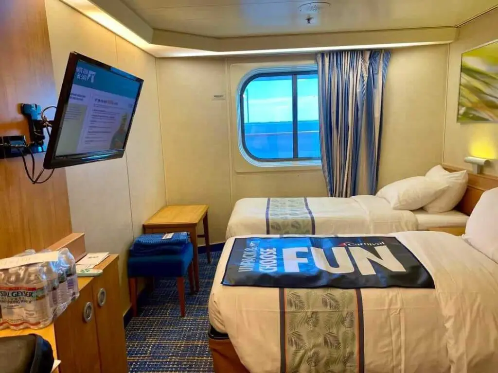 Carnival cruise cabin with a window