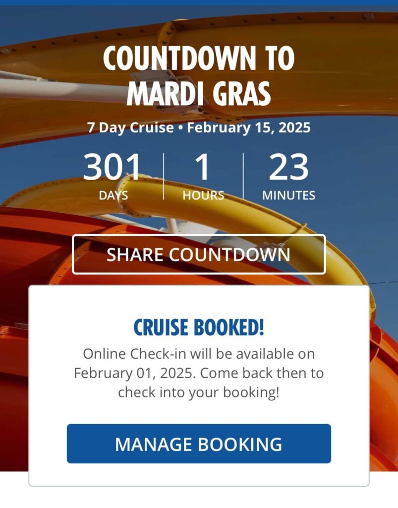 Cruise countdown to check-in