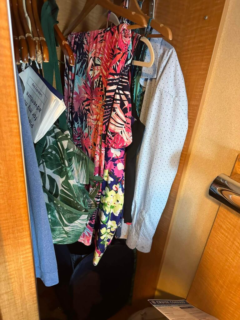 Clothes in a cruise closet