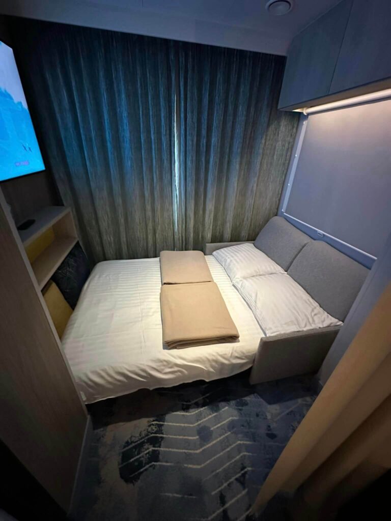 Cabin on cruise prepared for sleeping