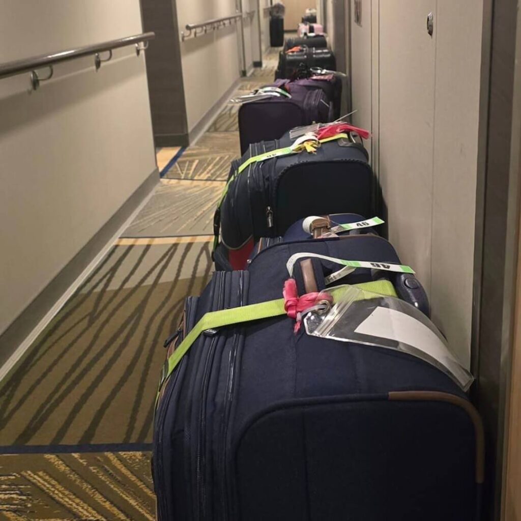 Suitcases in the cruise corridor