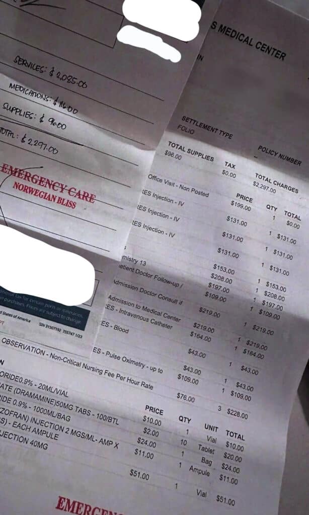 Medical bill of a cruise ship