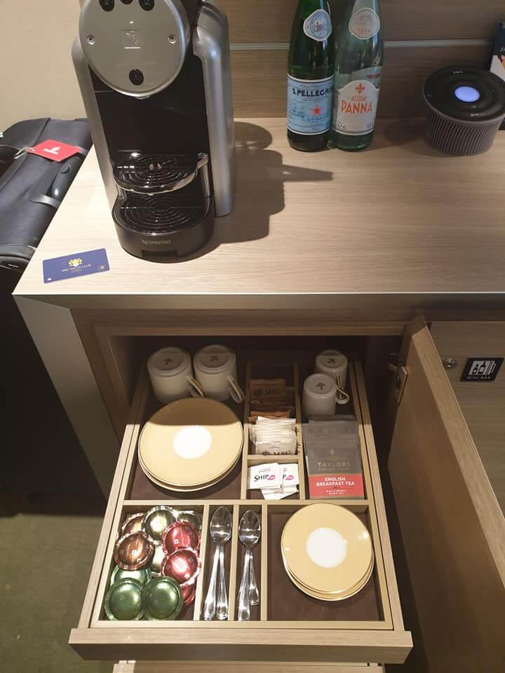 Coffee maker in a cruise cabin