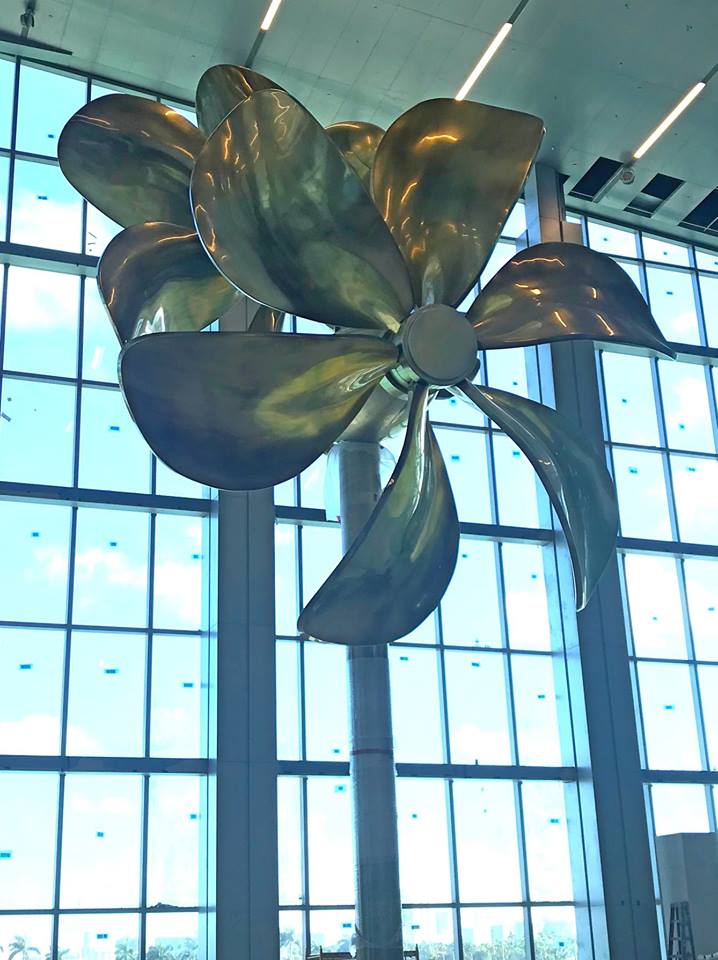 Cruise ship propellers hanging at the Miami Cruise Terminal