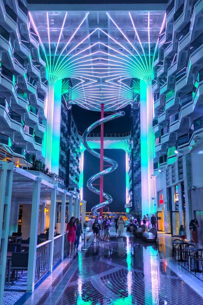 cruise ship at night