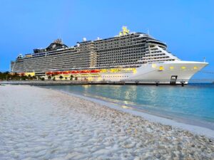 msc cruise ship and a beach