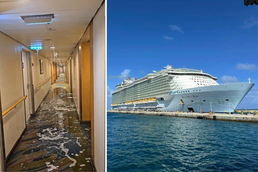 Flooded hallway on a cruise ship