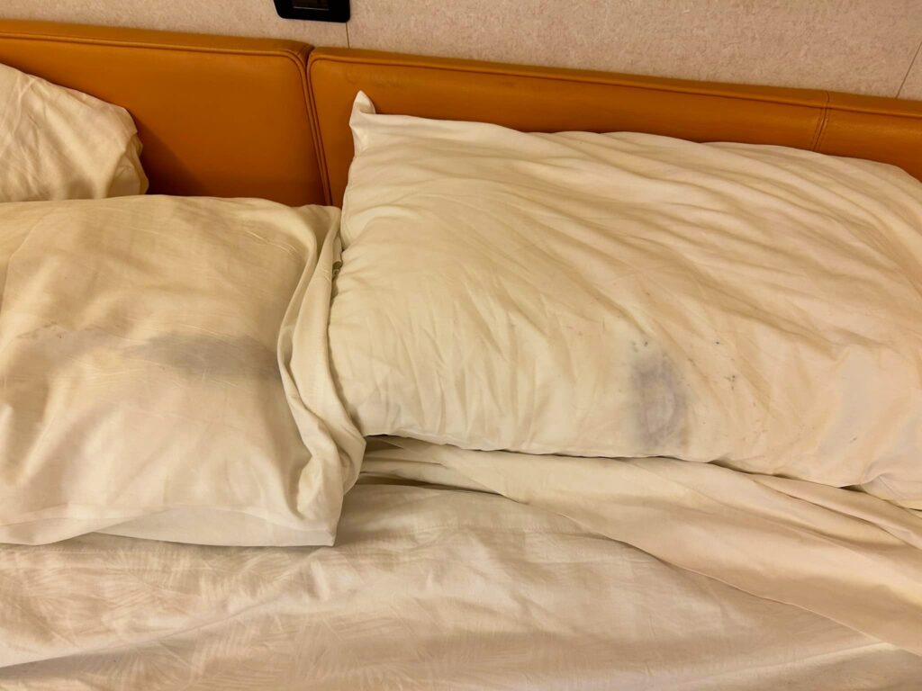 Dirty pillows on a cruise ship