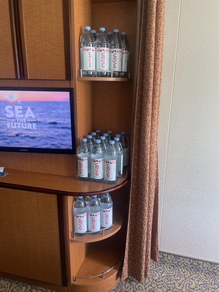 Bottles of water delivered to the cabin