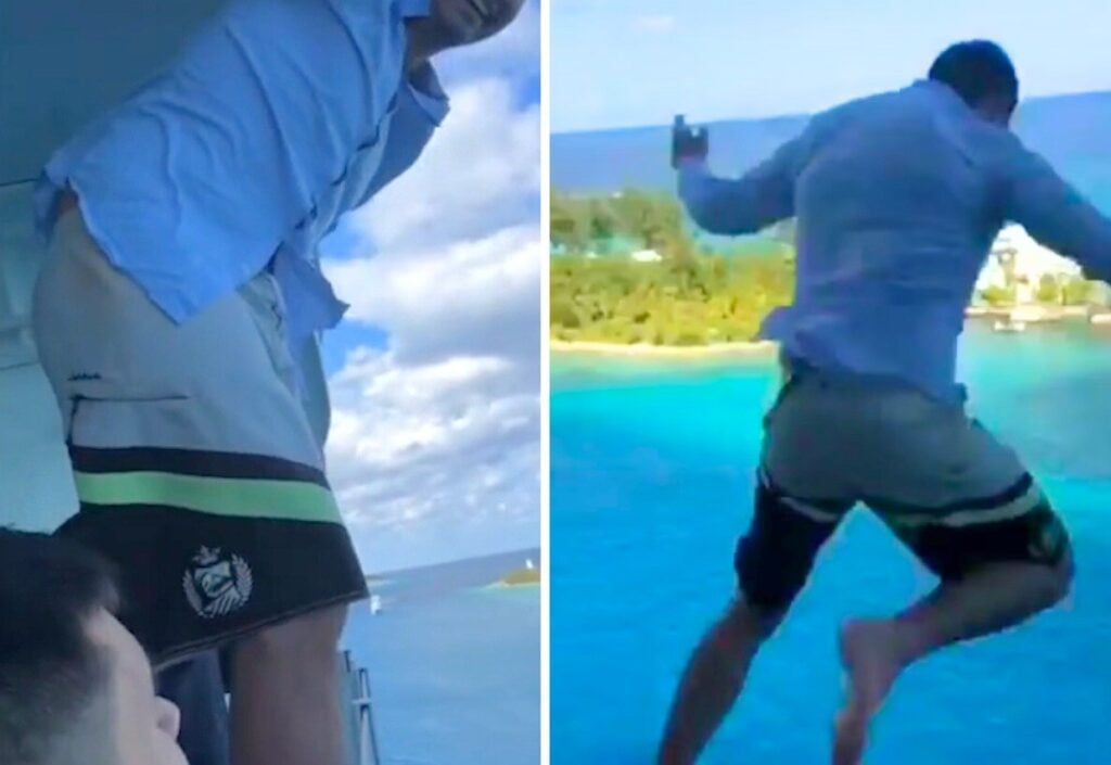 man jump from a cruise ship