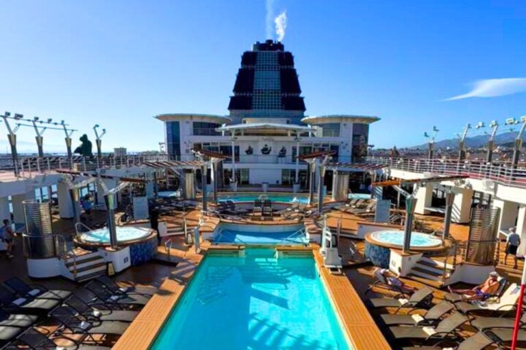 Cruise ship pool deck blue sky