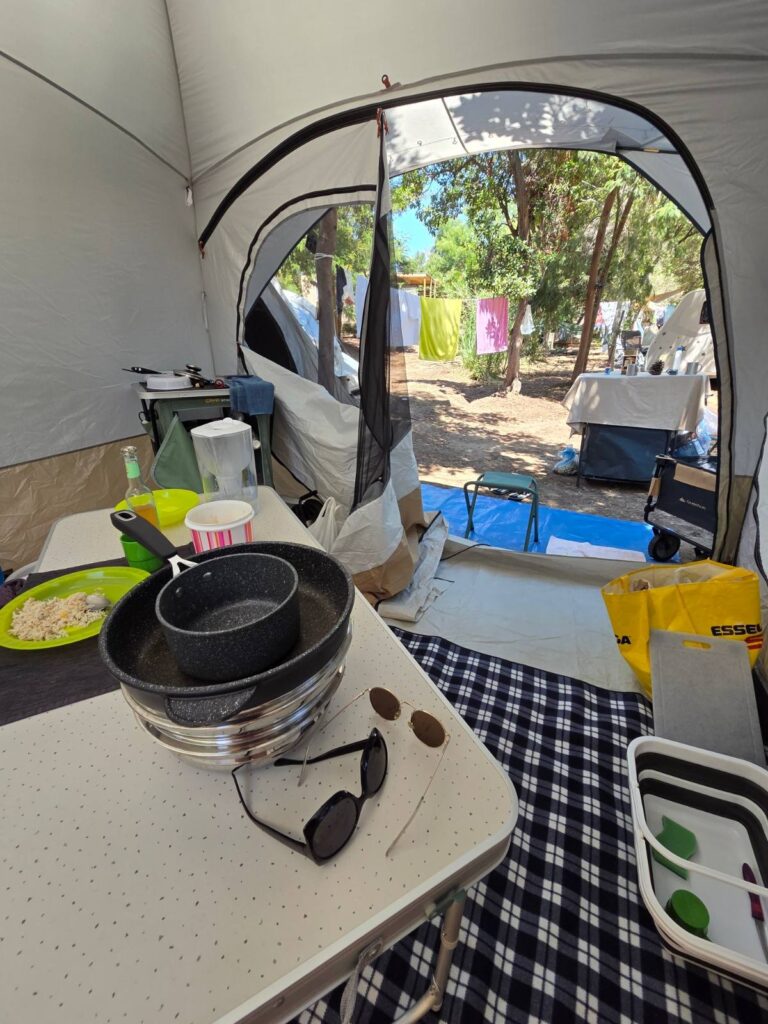 inside tent cooking area