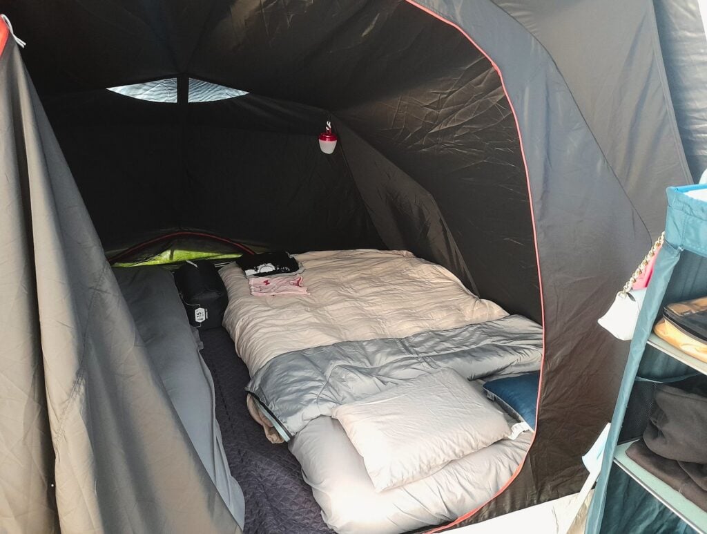 cozy camping tent set up